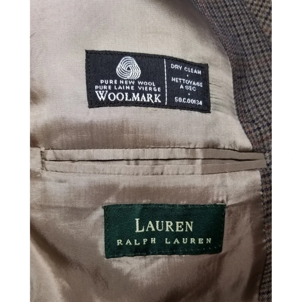Lauren Ralph Lauren 48R Houndstooth Blazer Tweed Sport Coat Wool Old Money Retro